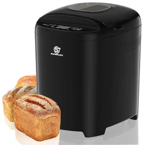 SUPERLEX Sourdough Bread Maker, 11 Programmes Gluten Free Whole Grain Rye Bread Machine, 1.5lb 2lb Loaf, 13H Delay Timer, 1H Keep Warm, Non-Stick Pan, Fast Bake, LCD Display, Compact for UK Kitchen