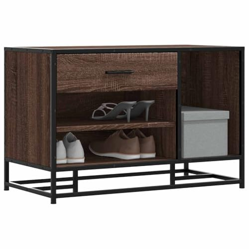 Kangardius Skobänk brun ekutseende 80 x 40 x 53,5 cm, träbaserade material metall med förvaring, hallbänk, garderobsbänk, sittkista, förvaring