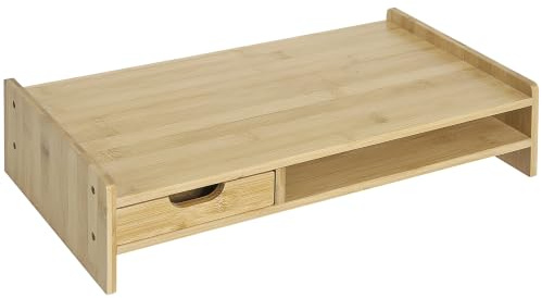 HOMCOM Monitor Riser Laptop PC Plinth Stand TV Computer W/Drawer Bamboo | Desktop Organiser