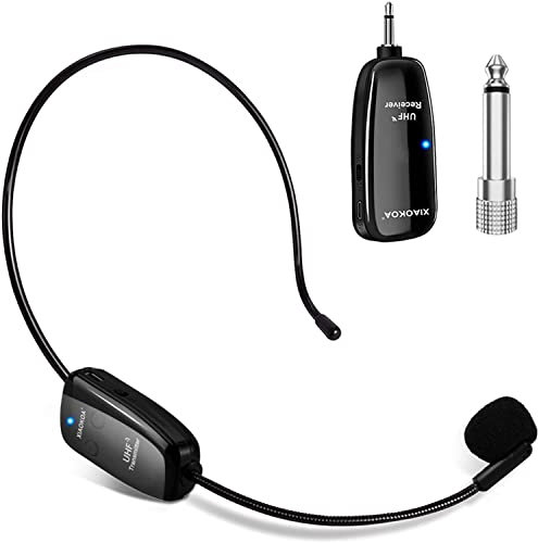 XIAOKOA Wireless Mikrofon Headset,UHF Kabelloses Mikrofon mit 50m Kabelloser Übertragung,Wiederaufladbares Drahtloses Mikrofon für Reiseleiter/Fitness-Tanzlehrer/Konferenzen