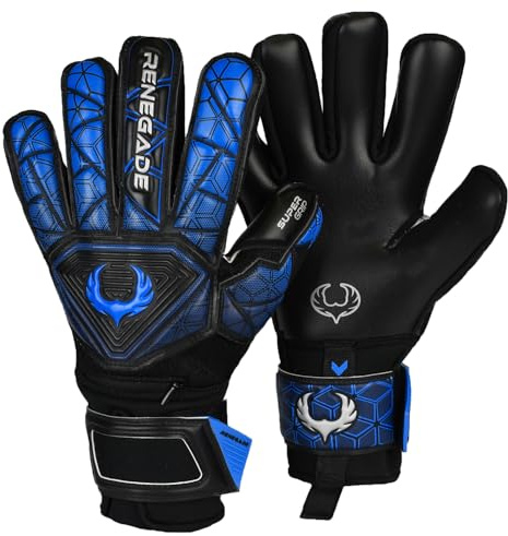 Renegade GK Vortex Shadow Goalie Gloves | 3.5+3mm Hyper Grip & 4mm Duratek | Black & Blue Soccer Goalkeeper Gloves (Size 6, Youth, Kids, Negative Cut, Level 3)