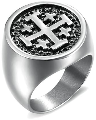 BOBIJOO Jewelry - Chevalière Bague Homme Templier Croix Potancée Ordre Jerusalem Acier 316L Argenté - 56 (7 US)