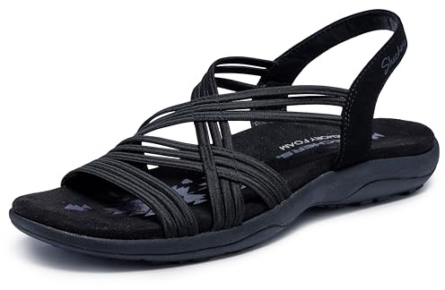 Skechers Women's Reggae Slim Simply Stretch Sandal, Black, 9