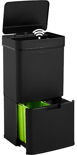 Homra® Cestino Spazzatura Nexo con Sensore - Secchio Spazzatura con Coperchio in Acciaio Inossidabile - Pattumiera Automatica con 3 Scomparti + 1 - Cestino Spazzatura Cucina - Cestino Smart