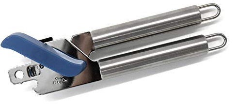 Fackelmann Elementale Manuale, Apriscatole in Acciaio Inox e PP, con Manico Tubolare, 20 cm, 1 pz AC FM, Argentato e Blu