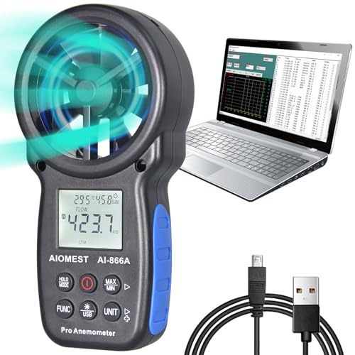 Anemometer Digitales Luftmengenmesser m³/h, AIOMEST Windmesser Windmessgerät AI-866A für Windgeschwindigkeit, Volumenstrom, Temperatur, Feuchte, mit USB-PC-Sync für Klima RLT-Anlage Lüftungsanlage