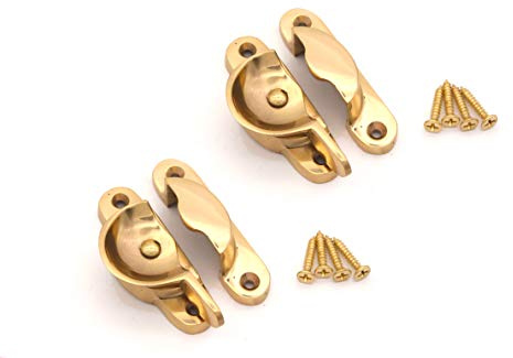 Infinity Decor Pack of 2 Victorian Sash Window Fitch Fastener Lock - Polished Brass or Chrome - Made from Solid Brass (Polished Brass)