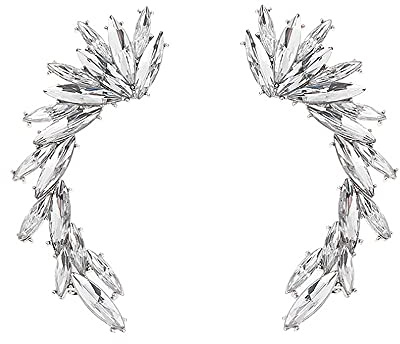 ABJFJE Crystal Leaf Climbers Crawler Jewelry Jacket Earrings Sparkly Zircon Pave Metal Ear Cuff Wrap Clip Stud Earring Climber Top Ear Clip for Women