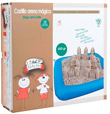DEQUBE Sabbia magica con accessori per fare un castello, Premium, pulizia, sicurezza e non tossica, include vassoio per il deposito del materiale, 600 g, include stampi e utensili (Tachan 912D00010)