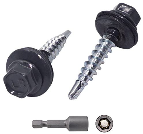 (Pack of 150 pcs) Metal Roofing Screws, 4.8 x 25 mm Painted Self-Drilling Screws With EPDM Washers, Sheet Metal Hex Screw (150, Anthracite Grey RAL 7016)