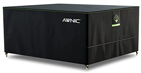 AWNIC Garden Furniture Covers Waterproof with Hooks Heavy Duty 420D Oxford Windproof UV Protection Outdoor Patio Table Cover with Air Vent Tear Resistant Rectangle Black (170 x 95 x 71cm)