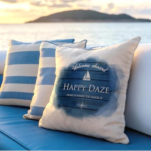 Artylicious Personalised Boat Cushion Cover | Saling Boat Linen cushion with Boat Name | Boating & Sailing Gift **COVER ONLY*