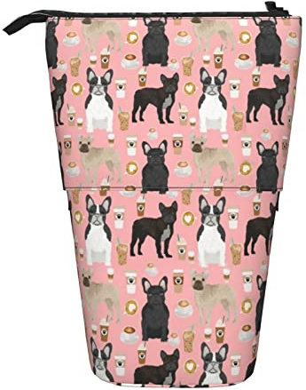 WICRON Telescopic Pencil Case,French Bulldog Art Digital Stand Pencil Holder with Zipper Makeup Bag Pencil Pouch Pen Bag