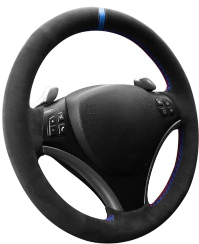 Alfanxi Handstich Alcantara Lenkradbezug Kompatibel mit BMW 1er / 3er / X1 (Blue Stripe)