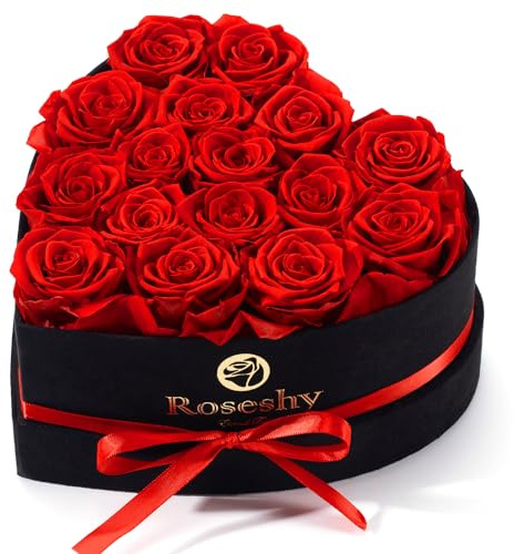 Valentines Day Flowers Roses Gifts for Her,16pcs Red Forever Preserved Roses in Heart Shape Gift Box,Valentines Day Delivery Prime Gifts-Roses Gifts for Women,Mom.