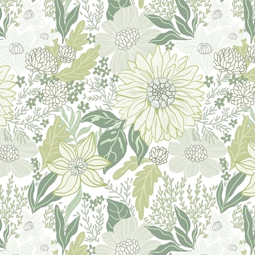 Yomshi Selbstklebende Tapete mit grünen Blumen, botanisch, 41 cm x 5 m, dicke Blumentapete, entfernbar, abziehen und aufkleben, Vinylfolie, wasserdicht, öldicht, für Wohnzimmer, Schlafzimmer, Schrank,