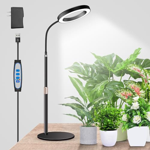 Garpsen Grow Lights for Indoor Plants, 80 LEDs Full Spectrum Desk Plant Light with Timer for 6H/12H/16H, 5 Dimmable Levels & Flexible Gooseneck 6000K Grow Lamp with Base, Height Adjustable 16.5-24.5