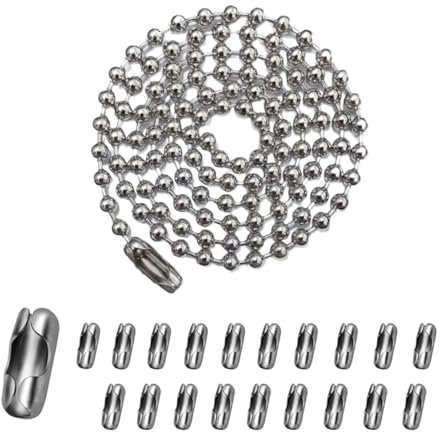 XOUDKE 5 Meter Kugelkette Edelstahl, Durchmesser 2,4 mm Kugelkette, Kugelketten mit 20 Stück kugelketten Verbinder, für DIY Schmuckherstellung