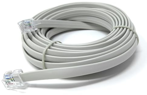 DRUT 5m FLAT RJ12 to RJ12 6P6C Cable Lead Plug to Plug (RJ11 with 6 pin Wire) 16.5ft Grey