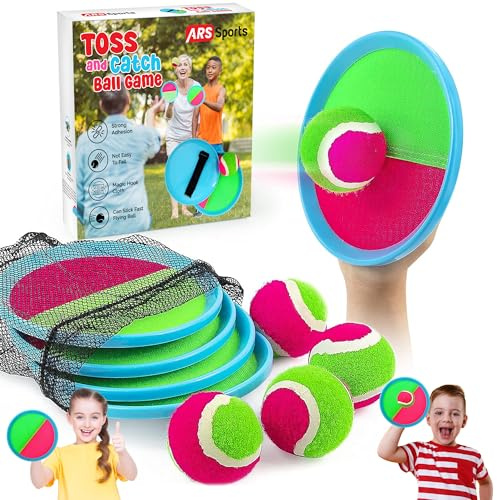 ARS Sports Kids Toys Toss and Catch Ball Game Set, Classic Outdoor Games with 4 Paddles 4 Balls and 1 Storage Bag, Beach Games, Yard Games, Kids Birthday Gift for 3 4 5 6 7 8 9 10 Year Old Boys Girls