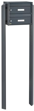 Banjado® Burg Wächter Briefkasten mit Standfuß/Briefkasten 2 Parteien/Standbriefkasten anthrazit/Standbriefkasten freistehend/Freistehender Briefkasten mit Namensschild