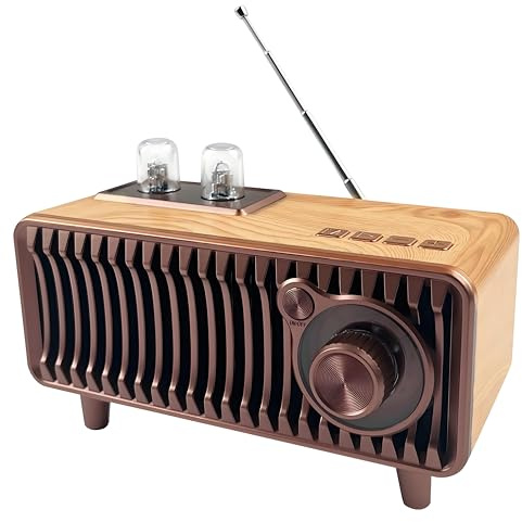 CYBORIS Retro Bluetooth Speaker, Vintage Radio Natural Wood Rotary FM Radio 20W Dual Speakers Stereo,with U Disk/TF Card/Aux Music Player Function,Portable Wireless Speakers for Home, Office Decor