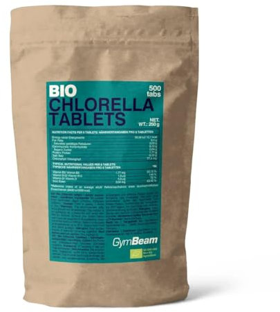 GymBeam La Clorella BIO 500 tabs: Compresse con Alga Clorella d'Acqua Dolce (Chlorella vulgaris), Senza Glutine e Lattosio, Fonte di Proteine, Aiuto per Disintossicazione, Produzione di Globuli Rossi