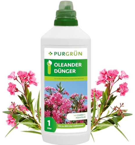 Purgrün® Oleander-Dünger 1 Liter – Prächtige Blüten und gesundes Wachstum – Premium-Flüssigdünger mit Spurennährstoffen – Erhöhte Widerstandskraft dank Kalium – Konzentrat für 200 Liter Gießwasser