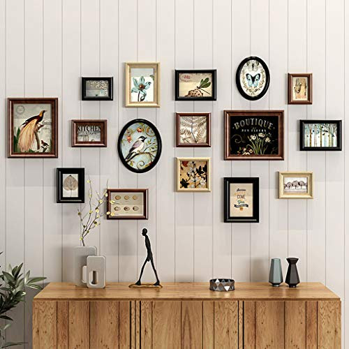 Bilderrahmen Collage Set Fotorahmen-Collage-Wandset aus Holz | (16 Fotos) Kombinationsrahmen für mehrere Bildergalerien | Bilderrahmen organisieren für Wohnzimmer, Treppenhaus, Hintergrund, Wanddekor