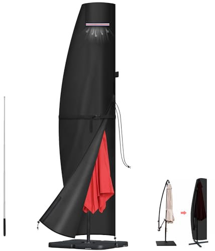 LAMUNI Copertura Ombrellone con Asta, Copri Ombrellone da Giardino per Ombrellone Ø 3-5m, 420D Oxford Telo per Ombrellone Impermeabile Copertura Protettiva per Ombrellone Decentrato, 280x40/81/50cm