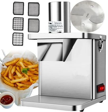 forplubossmmp Máquina Eléctrica para Cortar Verduras, Cortadora De Verduras Eléctrica De Acero Inoxidable, Máquina Cortadora De Patatas Fritas, con 5 Redes para Cuchillos Y Disco para Cuchillos