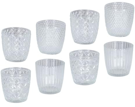 8er Set Windlicht H7,5cm Glas Klarglas Klar Teelichthalter Kerzen Retro Kerze Transparent Kerzenhalter Tischdeko Deko