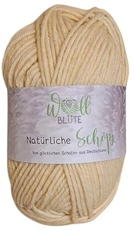 Wollblüte Strickwolle | Wolle vom Schaf zum Stricken und Häkeln | regionale Schurwolle wollweiß in drei Stärken (6-fädig)