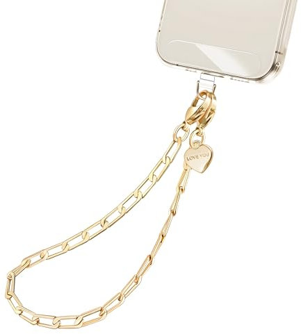 UKON Metal Phone Wrist Strap, Mobile Phone Chain Strap for Women Anti Theft Phones Lanyard with 2 Tether Tabs, Detachable Wrist Strap for iPhone (Light Gold)
