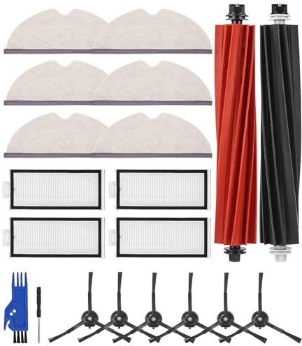 SOBEAU Zubehörset für Roborock Q5 Pro/Q5 Pro+/Q8 Max+/Q8 Max Saugroboter, 2 Hauptbürste, 4 Hepa-Filter, 6 Wischtücher, 6 Seitenbürsten, 1 Reinigungsbürste, Ersatzteile Zubehör