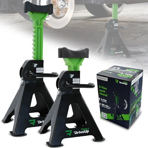 DRIVEUPTOOLS Axle Stands 3 Tons with Rubber Pad | Stabilizing Jack Stands Pack of 2 | Lifting Height 11.6-16.7 Inches | Car Lift | Heavy-Duty Car Stands 3 Tons (6,600 lbs) | Durable Axle Stands (x2)