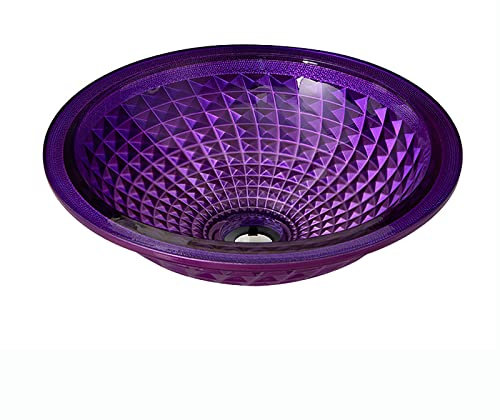 CGCSYZ Glas-Waschbecken, rund, Badezimmer-Waschbecken, künstlerisches lila Waschbecken, Aufsatzwaschbecken, Waschtisch-Waschbecken mit Pop-Up-Ablauf, Befestigungsring