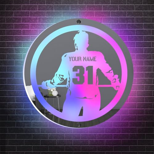 MYZQIFF Personalisierte Hockey Spiegel Neon Zeichen, Sport Eishockey LED Licht Up Neon Zeichen, Hockey Nachtlicht für Wand Dekor, Geburtstag Weihnachten Männer Kinder Jungen Hockey Geschenk