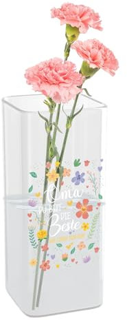 Blumenvase Oma, Blumenvase mit Gravur, Glasvase mit Blumenherz für Oma als Geburtstagsgeschenk, Deko-Vase Geschenk für Großmutter zum Geburtstag, Muttertag, Weihnachten