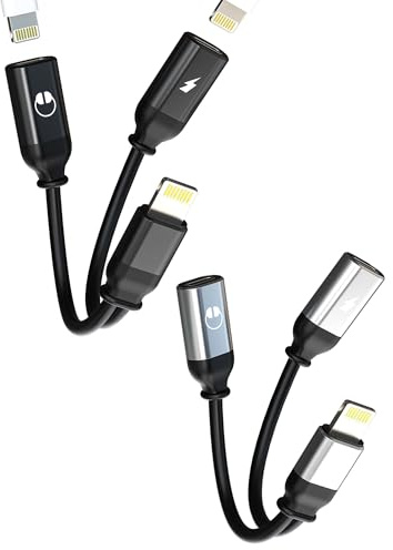 Adaptateur Jack Lightning Vers Écouteurs Chargeur Câble 2 en 1 (Lot de 2)pour Apple Pour IPhone 11 12 13 14 Pro Double Prise Audio Connecteur Pour IPad Casques AUX Voiture Accessoires Musique Splitter