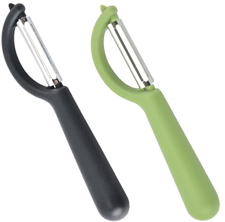 peiqiup Pelador Universal (2 Piezas), Pelador de Frutas y Verduras Multifuncional, Fabricado en Acero Inoxidable, para Cocina y Frutas, 16,5 × 3,5 cm, Negras+Verde
