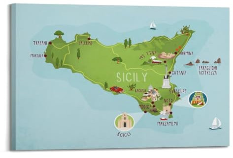 qiyan Poster decorativo da parete con mappa di Belmond, poster decorativo su tela, stampa moderna per camera da letto, per camera da letto, 50 x 75 cm
