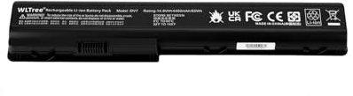 WLTree 14.8V 4400mAh GA08 Laptop Battery for HP Pavilion DV7-1000 dv7-1030ef DV7-2000 DV7-3000 DV7-3000 DV8T-1000 X18-1300 Series HDX18 HDX18T-1000 X18-18 020 464058-251 480385-001 516355-001 Battery