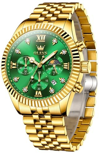 OLEVS Edelstahl Armbanduhr Herren Wasserdicht, Modern Groß Uhr Herren mit Datum, Quarz Analog Leuchtziffern Herrenuhren mit Metallarmband Geschenke für Männer Geschenke