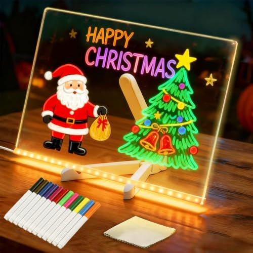 LED Drawing Board for Children, Luminous LED Note Board with 12 Colours Pen, Magic Light Up Drawing Board, Drawing Writing Message Magic Board for School Office Cafe Home, 30*20cm