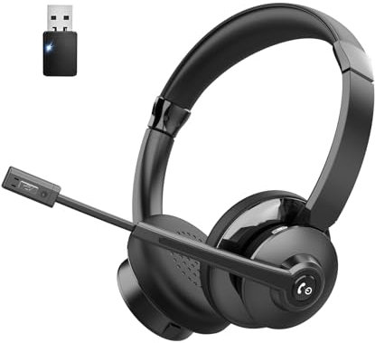 Earbay Kabelloses Headset,Wireless Headset with Mikrofon, PC Kopfhörer mit Mikrofon Noise Cancelling Bluetooth, Mit USB-Dongle Funktion für Zoom/MS Teams/Skype/Call Center/Büro