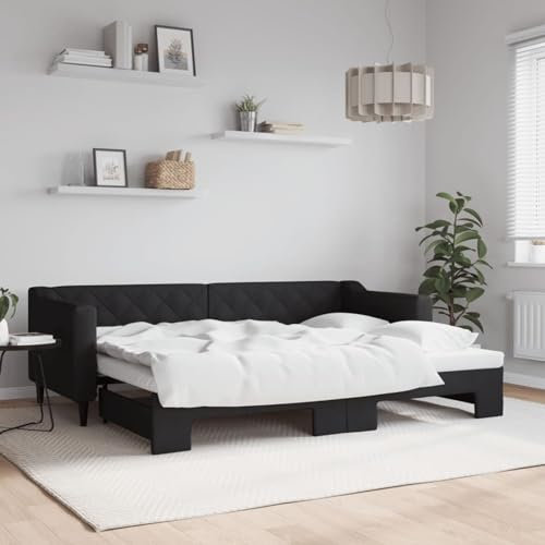 qohoio Tagesbett Ausziehbar Bett Ausziehbar Daybed Tagesbett Ausziehbar Sofabett Ausziehbares Bett Schwarz 80x200 cm Stoff - 3197423