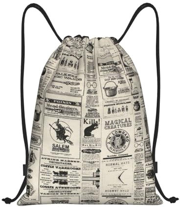 Tunnelzug Gymsack Zeitungsmuster Gymnastikbeutel Mädchen Rucksackbeutel Erwachsene Sportrucksack, Für Schwimmen, Reisen, Strand, 36x42cm