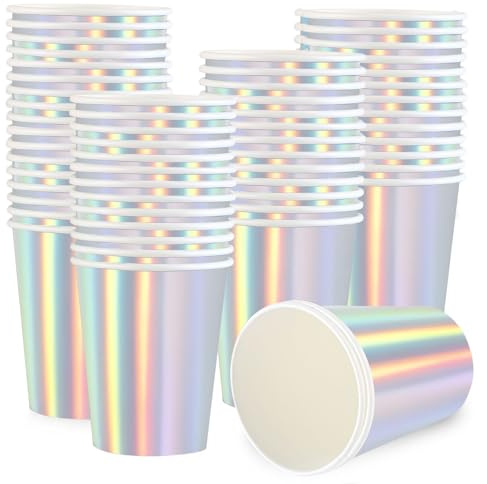 60 Stück Schillernde Bunte Pappbecher, 250ml Party-Papierbecher, Silber Regenbogen Becher, Kleine Pappbecher, Schillernde Bunt Partybecher, Trinkbecher für Kindergeburtstag, Picknick und Zuhause