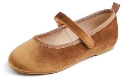 Feversole Girls Cute Dress,Ragazze Mary Jane Strap Scarpe Basse Ballerine da Principessa Scarpe da Scuola Piatte Cammello Velvet 29 EU